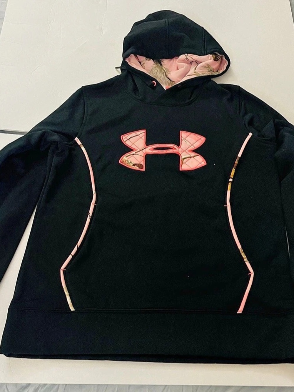 Under Armour ColdGear Black Pink Camo Logo Hoodie Women's Medium